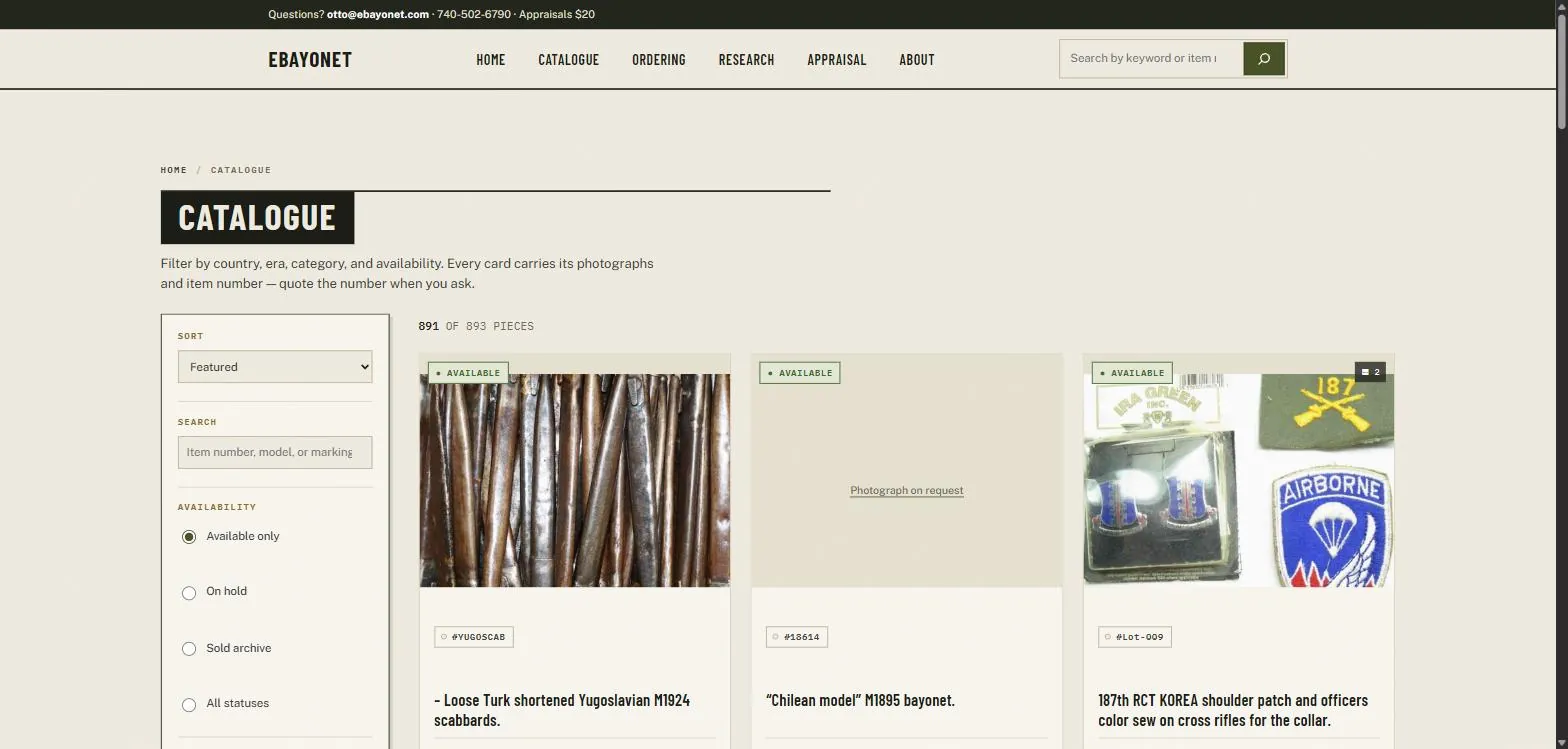 The new catalogue page with sort, search, category and country filters