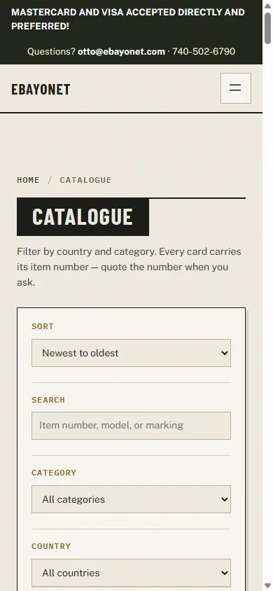 The catalogue on a phone, with the filters stacked